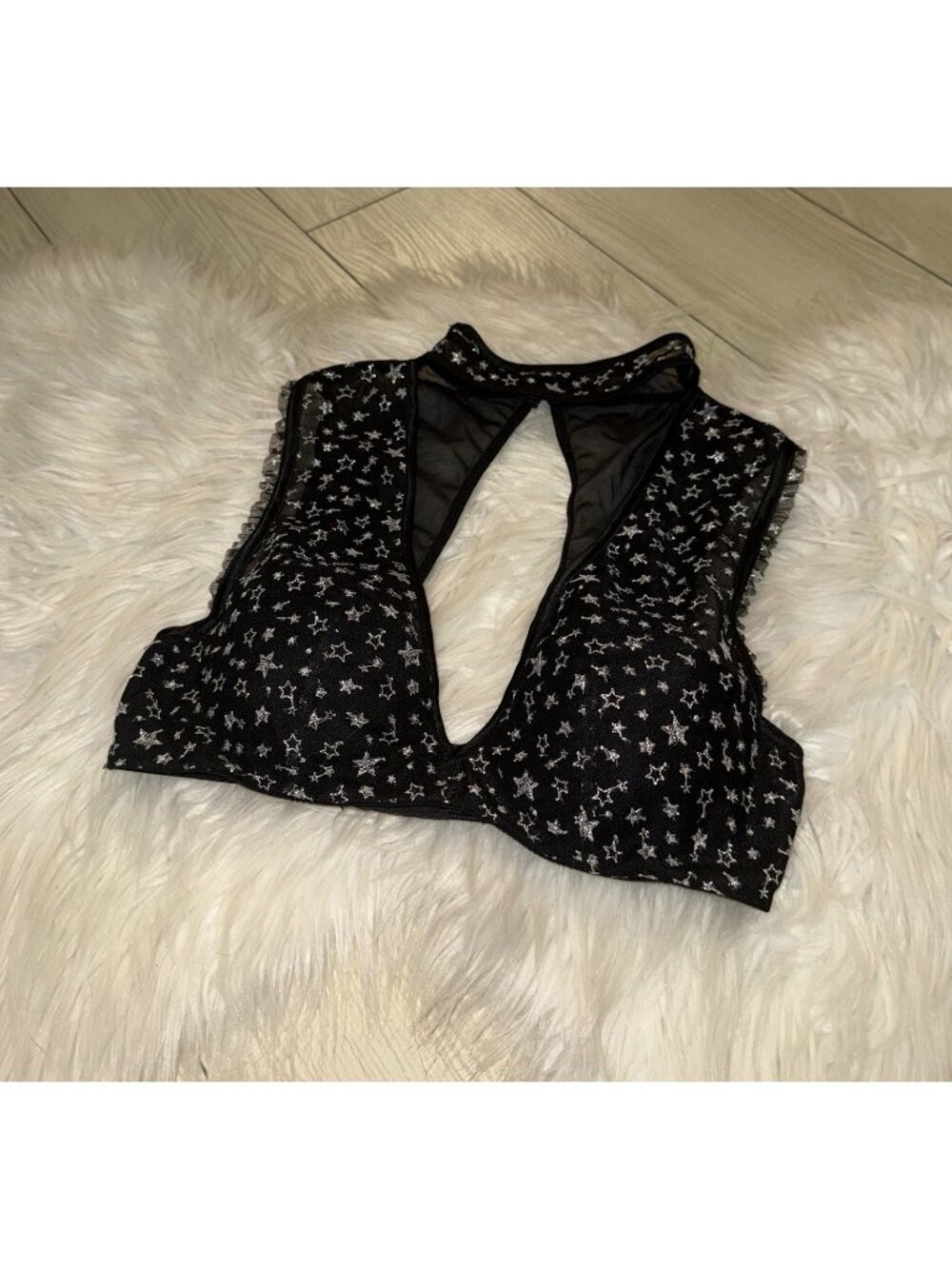 Victorias Secret Dream Angels Lined Plunge Bra Mesh Choker Stars Womens XS Black
